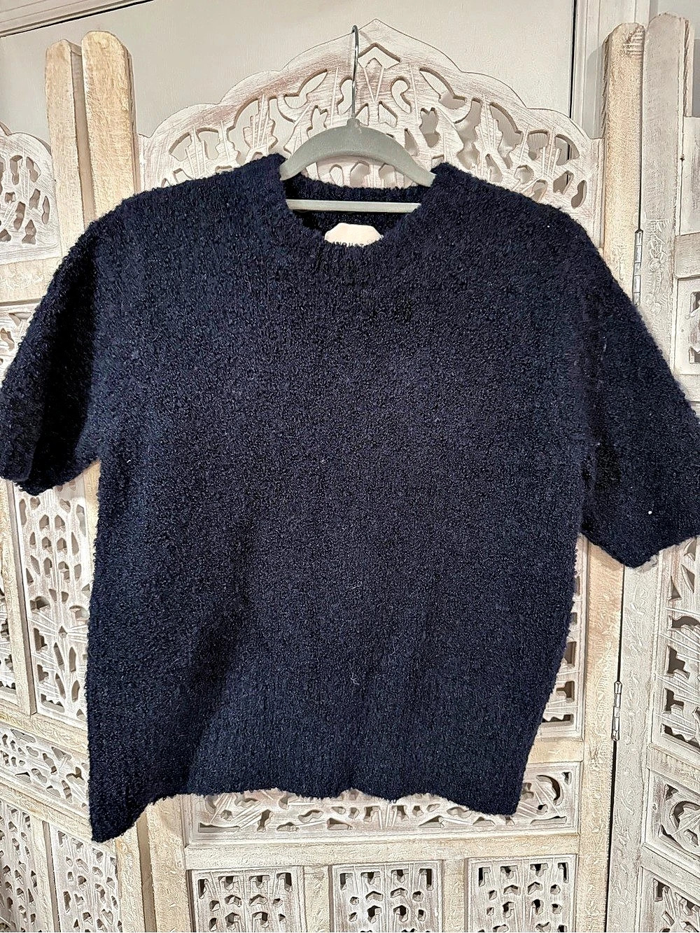 INDUSTRY Textured Short Sleeve Sweater in Black Size Large